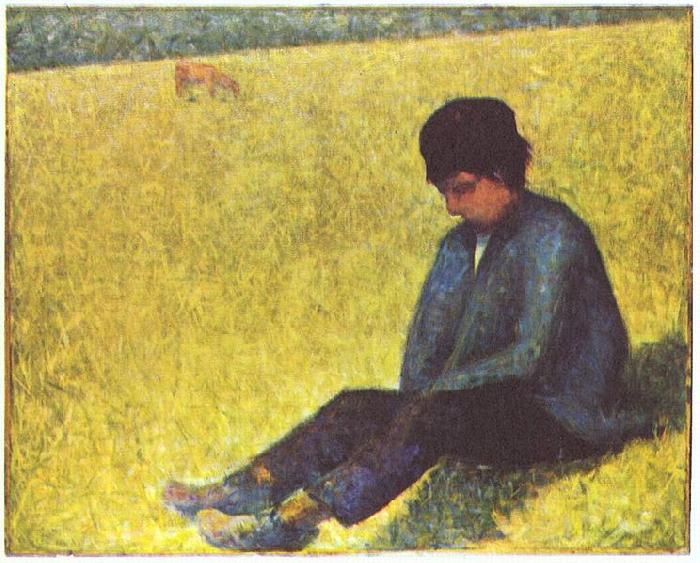 Georges Seurat Auf einer Wiese sitzender Knabe oil painting image